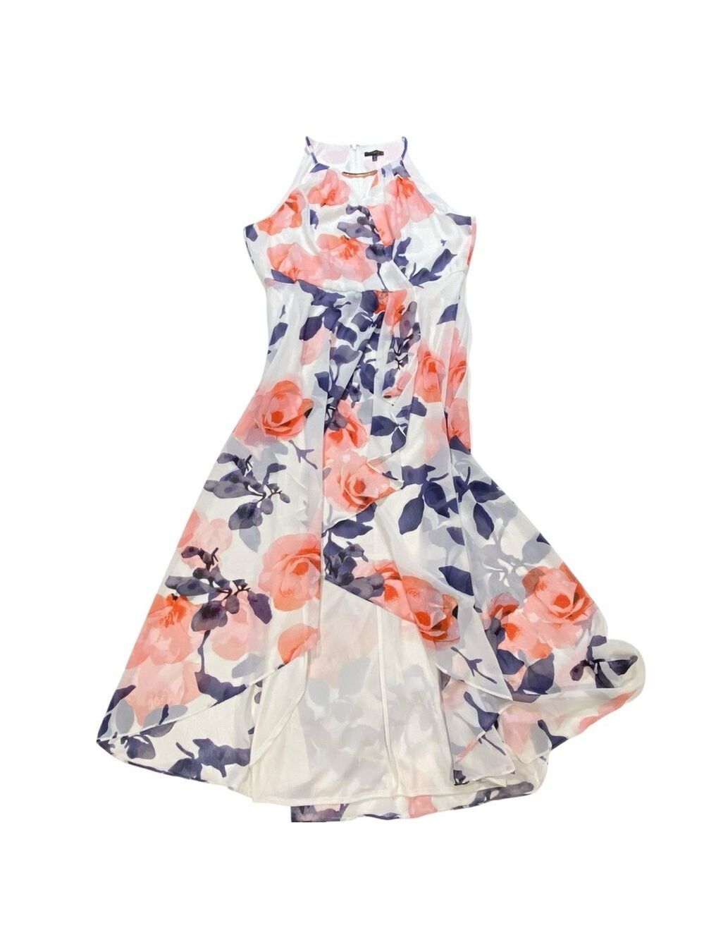 Gorgeous dress Sangria Flowy floral white pink blue asymmetrical sheer plus 18